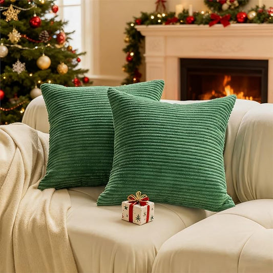 Home Brilliant Throw Spring Pillow Covers 26x26 Euro Sham Covers Super Soft Striped Corduroy Decorative for Couch Bench Sofa Bedroom Patio Furniture, Set of 2, 26 x 26 inch, Moss Green