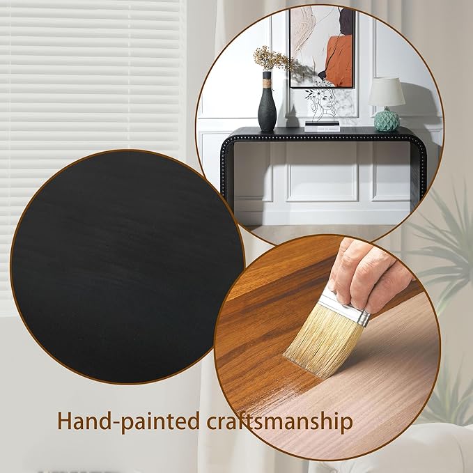 59" Wood Black Console Table with Wood Beads, for Entryway, Hallway, Living Room, Foyer, Corridor, Office, Modern Curved Waterfall-Style