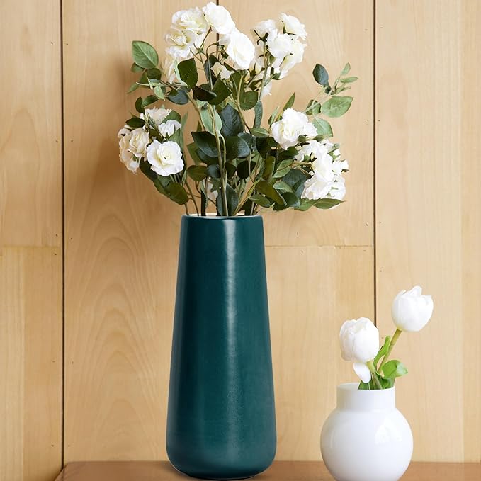 D'vine Dev 11 Inch Ceramic Flower Vase Matte Finishing, Minimalist Design for Home Décor, Bedroom, Living Room, Centerpieces, Office, Emerald Green, VS-XH-F-2