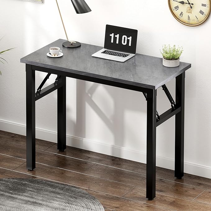 Need Folding Computer Desk - 31.5 Inch Foldable Office Writing Work Study Kids Student Teacher Home Bedroom Table for Small Space, Grey