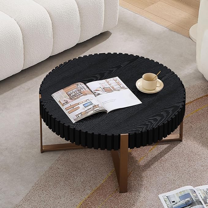 Black Round Coffee Table for Living Room, 31.5" Modern Handcraft Drum Coffee Table, Circle Wood Side Table End Table Accent Center Table, Small Coffee Table with Sturdy Pedestal, Black