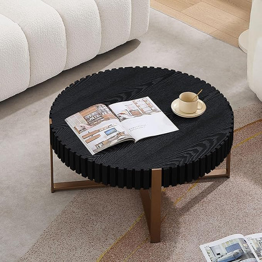 Black Round Coffee Table for Living Room, 31.5" Modern Handcraft Drum Coffee Table, Circle Wood Side Table End Table Accent Center Table, Small Coffee Table with Sturdy Pedestal, Black
