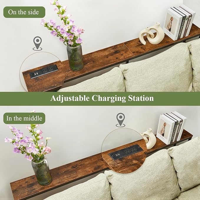 63 Inch Sofa Table，Narrow Console Table with Power Outlet，Slim Entryway Table for Living Room,Hallway,Bedroom(Rustic Brown)