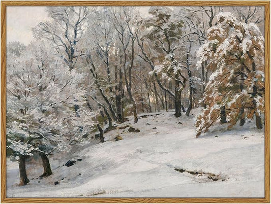 ARPEOTCY Framed Canvas Wall Art, Winter Landscape Christmas Decor, Living Room Snow Scenery Paintings Wall Decor, Home Bedroom Bathroom Vintage Decorations, Christmas Holiday Gifts, 12x16 Inch