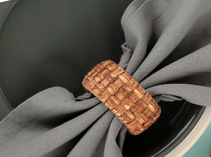 Nautical Coastal Rattan Napkin Rings - Set of 6 Natural Beach, Party & Dining Table Decor, Handcrafted Rustic Napkin Holders, Home & Kitchen Accessory (Brown) - ALPHA Living HOME