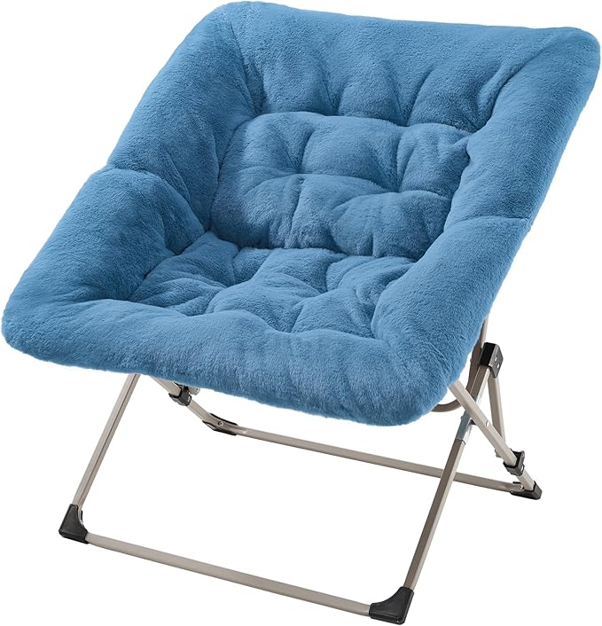 OAKHAM Comfy Chair for Adults, Soft Faux Fur Folding Lounge for Bedroom Living Room Dorm Rooms Flexible Reading Chair for Teens Kids, X-Large Foldable (Faux Fur-Blue)
