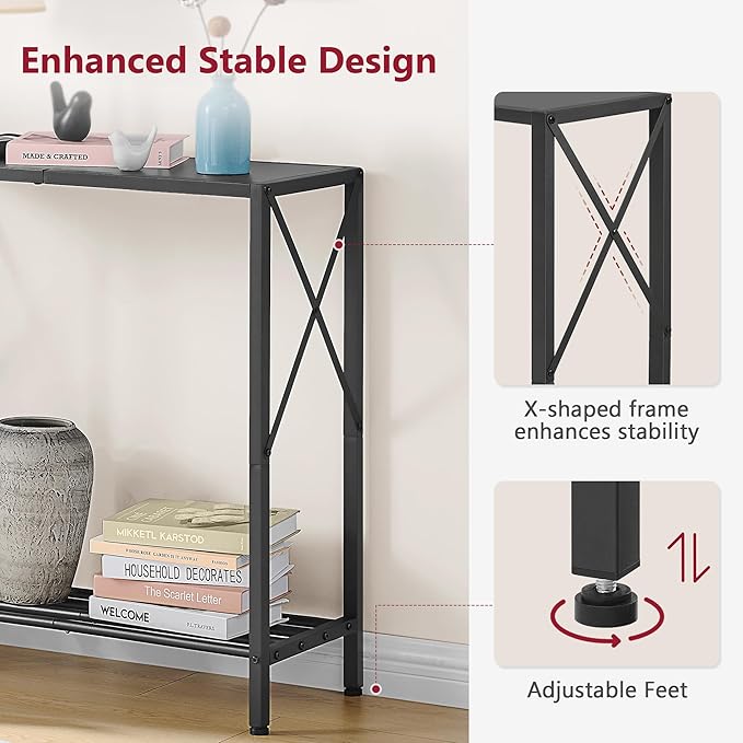 Tajsoon Small Entryway Table, 2-Tier Narrow Consle Table for Entryway, Small Hallway Table with Storage Shelves, Thin Sofa Table for Hallway, Living Room, Corridor, Office, Black