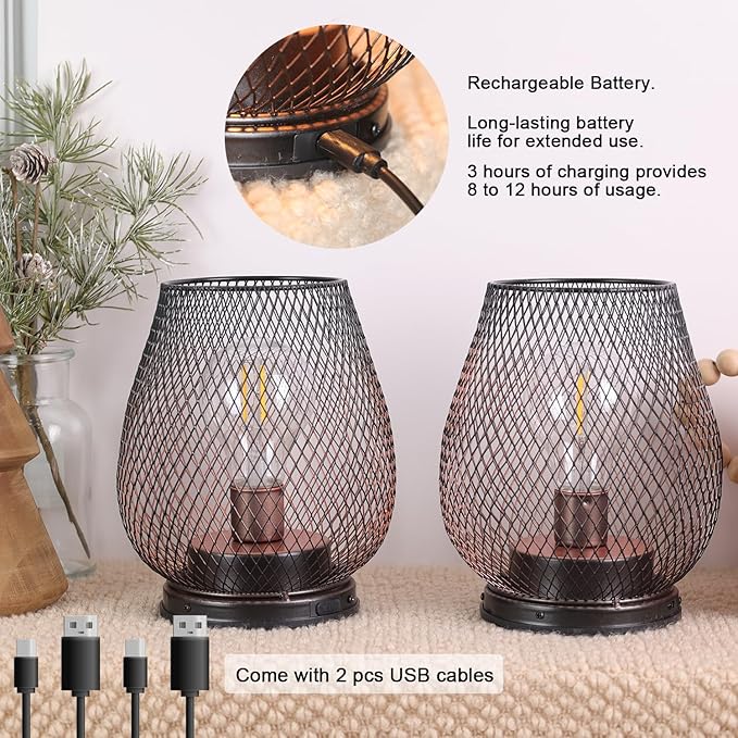 NEEDOMO 2 Pack Rechargeable Lamp Outdoor Table Lantern, Cordless Table Lantern with Timer Mode, Vintage Decorative Lights Cordless Lamp Indoor Outdoor Patio Bedroom Living Room with LED Bulb