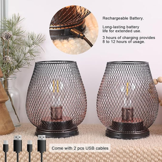 NEEDOMO 2 Pack Rechargeable Lamp Outdoor Table Lantern, Cordless Table Lantern with Timer Mode, Vintage Decorative Lights Cordless Lamp Indoor Outdoor Patio Bedroom Living Room with LED Bulb