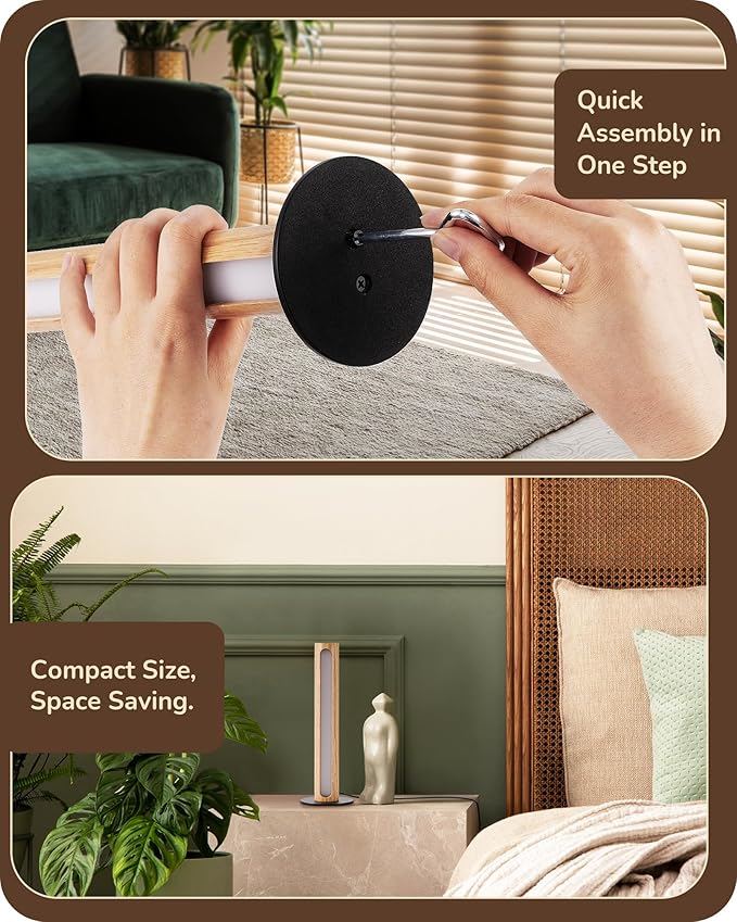 EDISHINE LED Table Lamp, Small Wood Bedside Lamp with Stepless Dimmable & Memory Function, 3 Color Temperature, One-Step Installation, Touch Switch, Modern Nightstand Lamp for Living Room, Bedroom