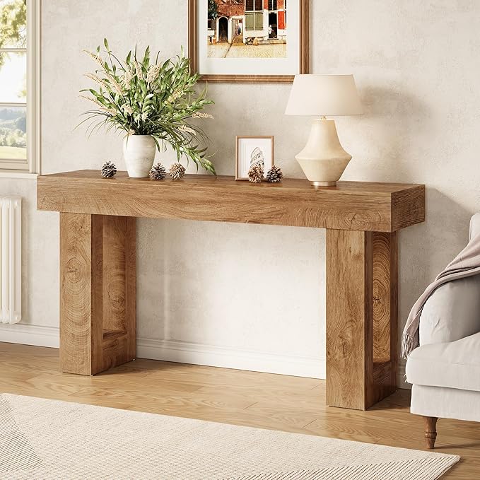 LITTLE TREE 63 Inches Long Console Table for Entryway, Sofa Table Behind Couch, Wooden Entry Table Foyer Hallway Table, Industrial Console Sofa Table for Living Room, Oak Color