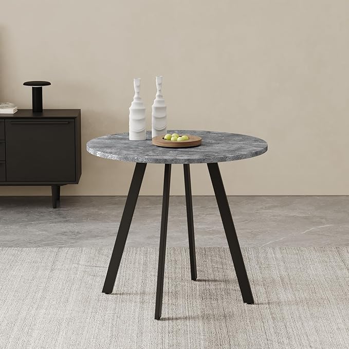 Round Dining Table, Modern Small Round Coffee Table, 33.5'' Mid-Century Round Leisure Table with Four Iron Legs for 2-4 Person, Suitable for Living Room, Kitchen, Cafe and Home Office