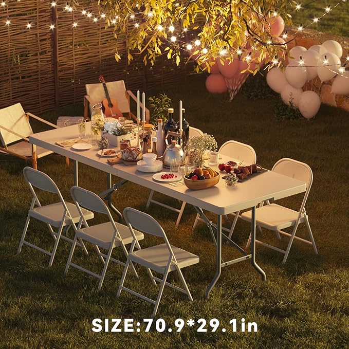 Nazhura 6 Foot Foldable/Folding Table Heavy Duty, Durable and Portable for Dining Picnic and Party