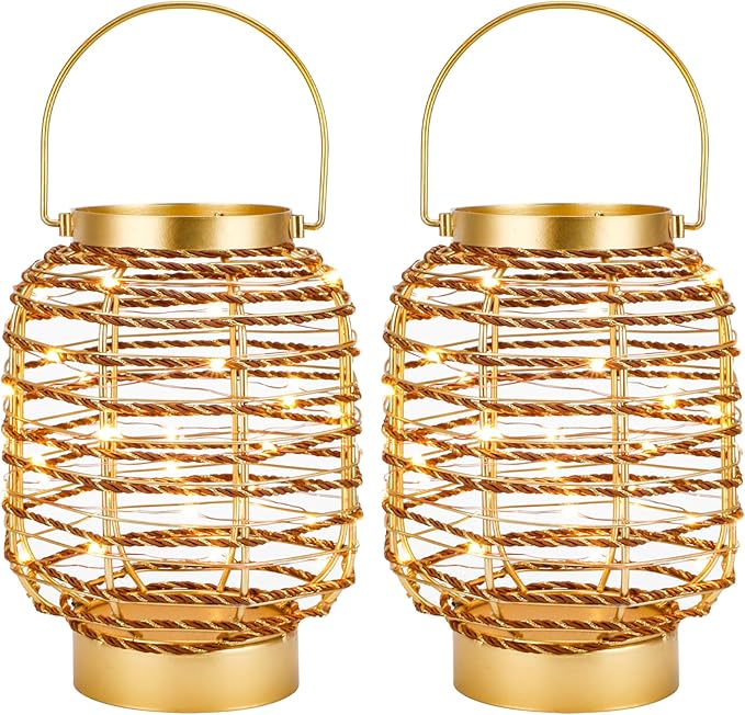 Set of 2 Battery Operated Table Lamp 7.7 "H Metal Cage LED Cordless Lamp with 6-Hour Timer, Vintage Decorative Fairy Lights Lantern for Indoor/Outdoor Bedrooms Weddings Parties Patio Events