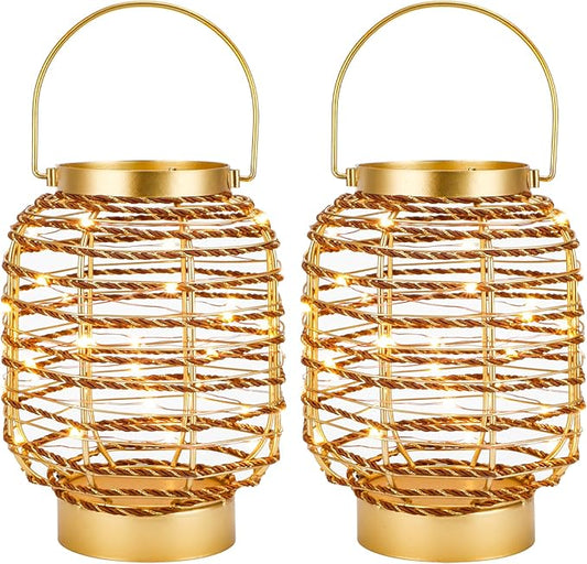 Set of 2 Battery Operated Table Lamp 7.7 "H Metal Cage LED Cordless Lamp with 6-Hour Timer, Vintage Decorative Fairy Lights Lantern for Indoor/Outdoor Bedrooms Weddings Parties Patio Events