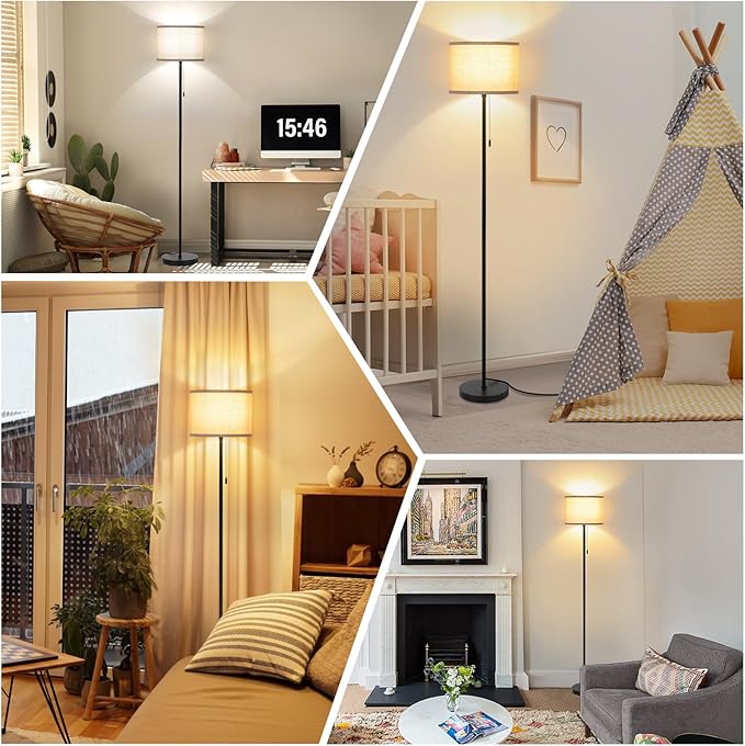 FOLKSMATE Floor Lamp for Living Room, LED Modern Simple Standing Lamps, Tall Lamp for Bedroom, Kid, Office, Reading Room Black Pole Light Without Bulb