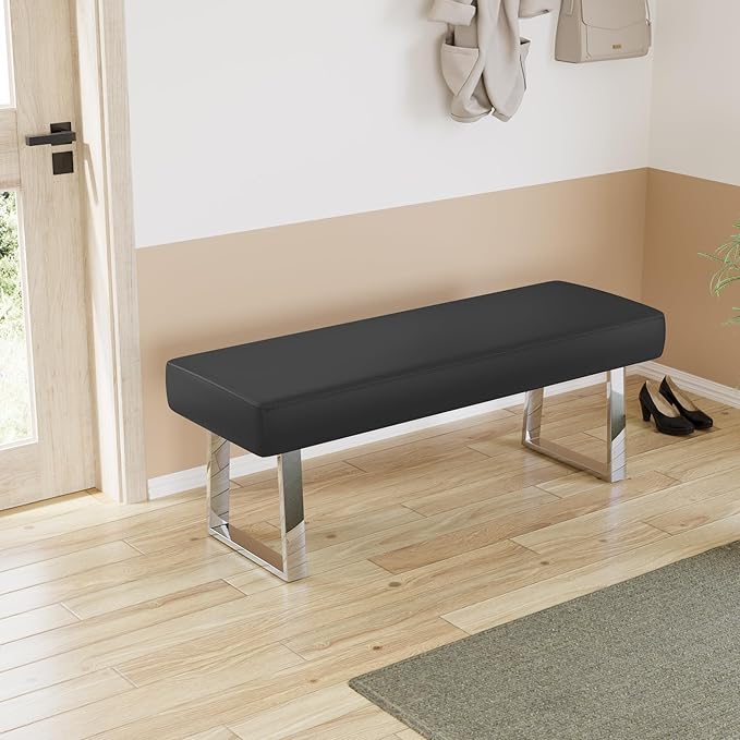 JIEXI Bedroom Bench Bed end upholstered Bench Indoor Corner Small Footstool with Metal Legs, for Kitchen entryway Dining Room and Living Room Window, Plant Bench