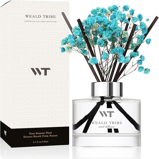 WEALD TRIBE Flower Reed Diffuser Set Ocean Series Moss & Sea Salt Scent For Bathroom Accessories Shelf Decor & Air Fresheners, Sticks Defusers With 5.1 fl oz Essential Oils, House Office Decor & Gifts