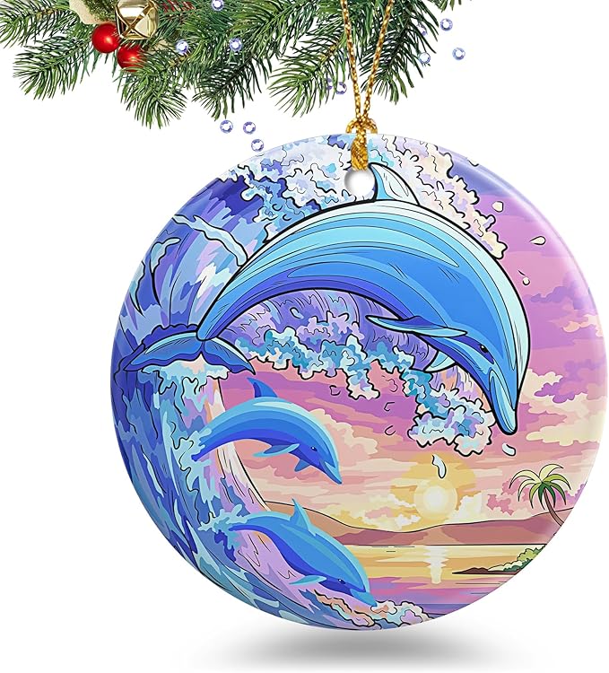 Dolphin Christmas Ornaments 2025 Dolphin Ornament Holidays Ornaments Beach Christmas Tree Ornaments Hanging Accessories Navidad decoracion Keepsake Xmas Gifts for Home Indoor Outdoor Decor