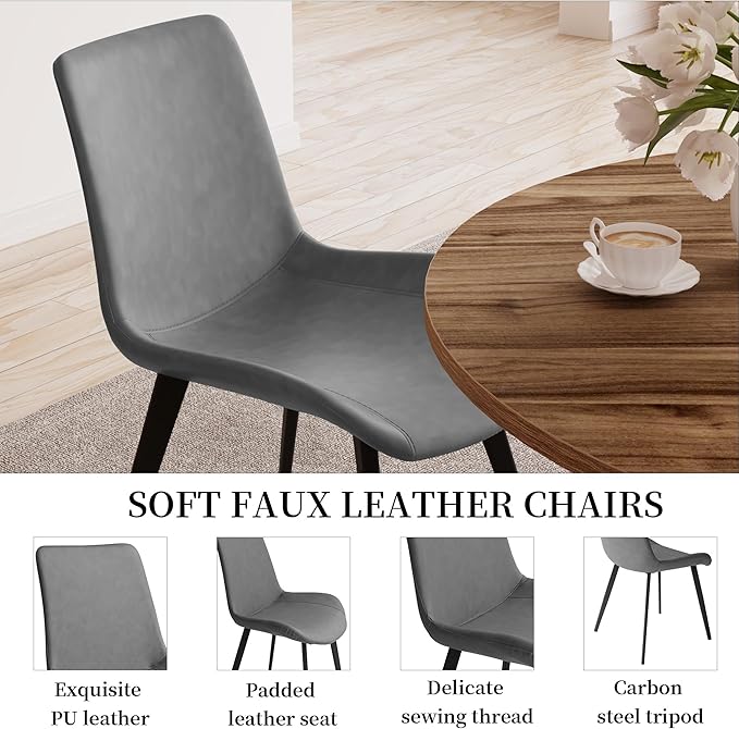 34.6'' Round Dining Table and Chairs for 4 Space Saving for Apartment Kitchen Dining Room (Walnut Table+4 Grey Chairs)