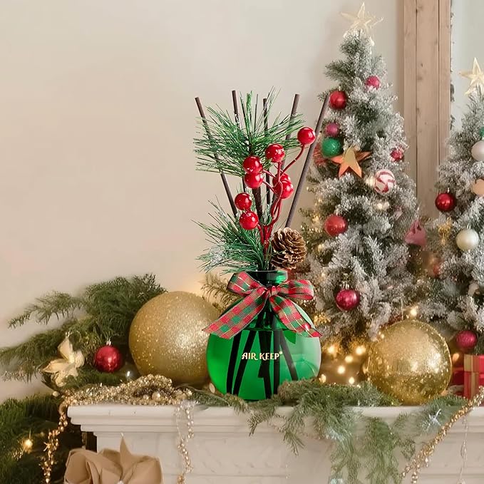 Airkeep Christmas Reed Diffusers Set, 5.07 oz Christmas Balsam & Cedar Scented Diffuser with 8 Sticks,Long Lasting Home Fragrance for Long Days, Perfect for Bathroom, Shelf Decor, Air Fresheners