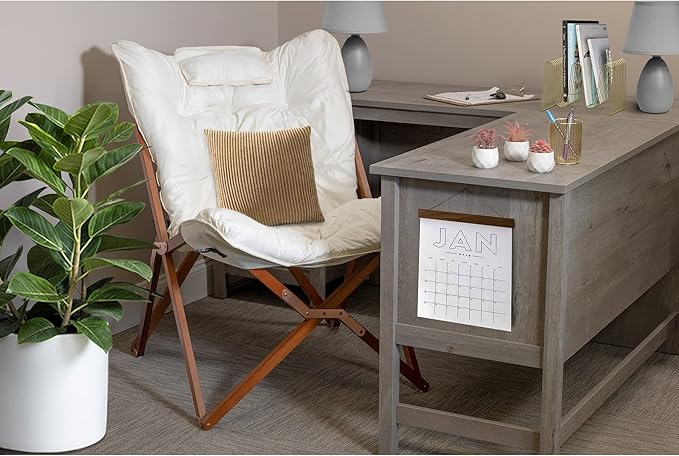 Zenithen Indoor Wood Butterfly Folding Accent Chair, Perfect for Dorm Rooms, Bedrooms, and Living Rooms, Use for Reading, Writing, Studying, Gaming, and Movies, White