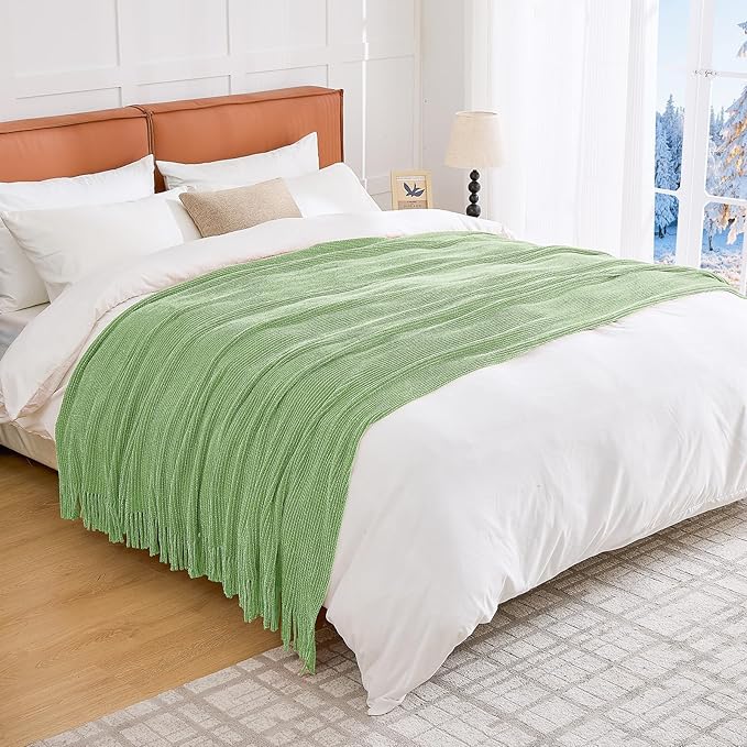 inhand Basil Throw Blanket for Couch Bed,Chunky Chenille Woven Soft Warm Christmas Blankets Gifts for Women with Tassels,Lightweight Cozy Boho Farmhouse Fall Winter Decor,60"x80",Medium Thick