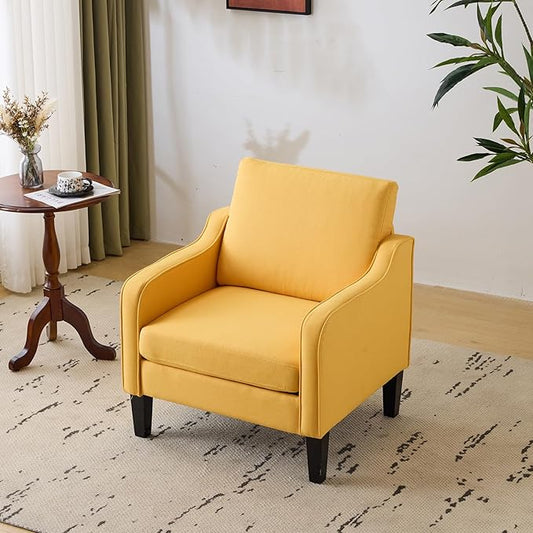 VINGLI Accent Chair for Living Room Chairs Yellow Reading Chair for Bedroom Scooped Arm Chair Mid Century Modern Accent Chairs Upholstered Comfy Chair for Apartment, Waiting Room