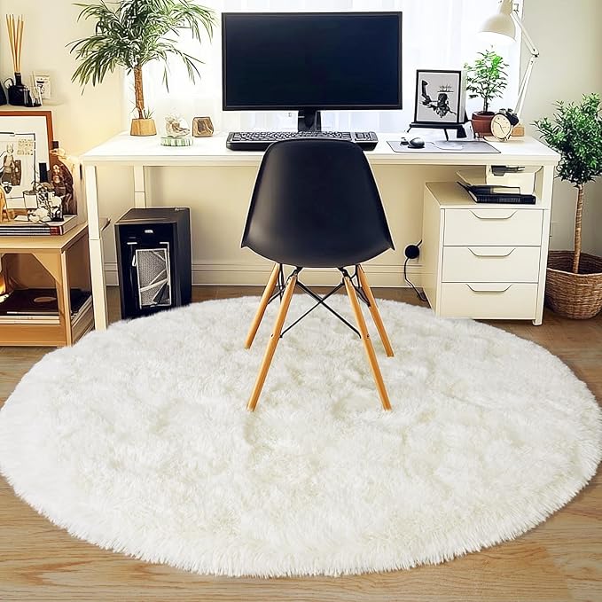 4'x4' Cream Round Rugs for Girls Bedroom, Ultra Soft Fluffy Circle Rug for Kids Room, Cute Shag Rugs for Living Room Playroom Tent Castle Home Decor Rug