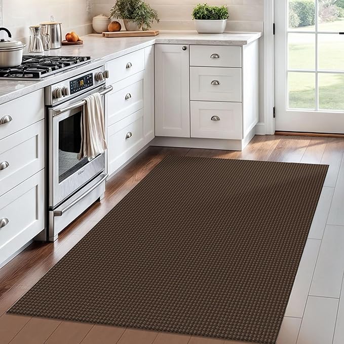 IOHOUZE Washable Area Rug 4x6 Non Slip Rubber Backed Woven Rugs for Entryway Indoor Bedroom Rugs Kitchen Rug Floor Throw Carpet for Entrance Front Door Living Room, Brown