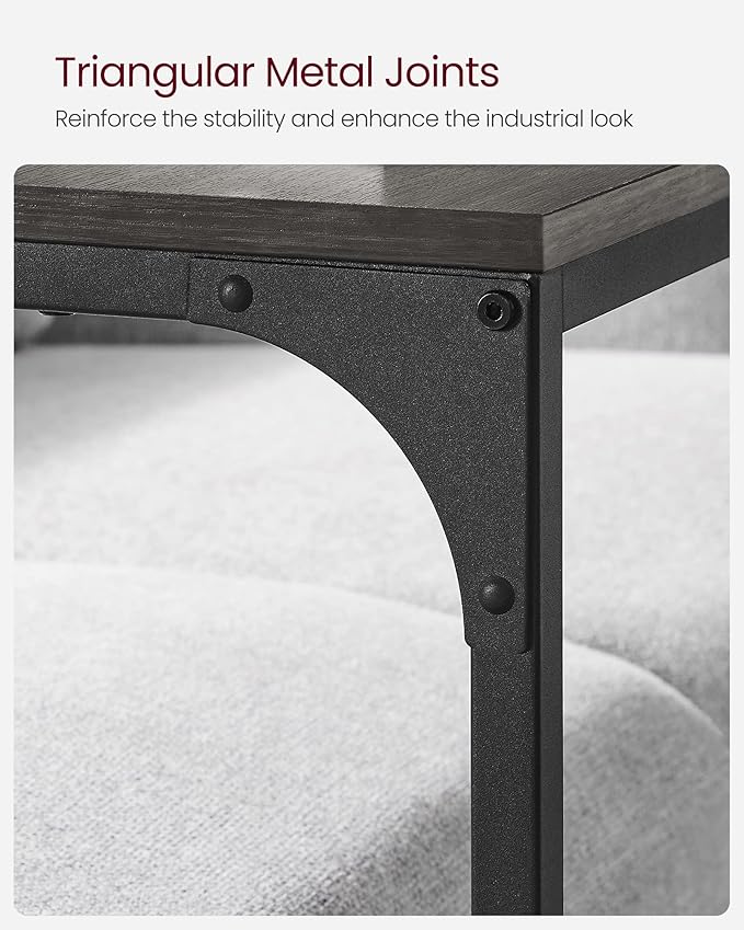 VASAGLE C-Shaped End Table, Side Table for Sofa, Couch Table with Metal Frame, Small TV Tray Table for Living Room, Bedroom, Ebonized Oak Finish and Black
