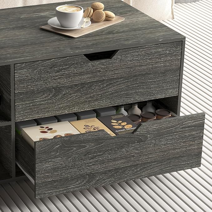 Nesting Coffee Tables Set of 2,Modern Center Coffee Table with Drawers and Storage Shelf,Farmhouse Rectangular Coffee Table Side Tables for Living Room Bedroom