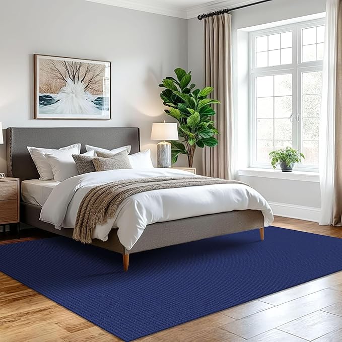 IOHOUZE Washable Area Rug 5x7 Non Slip Rugs for Living Room, Dining Room Rugs Bedroom Rug, Woven Braided Indoor Floor Carpet for Living Room Nursery, Royal Blue/Navy
