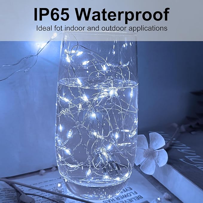 12 Pack Led Fairy Lights - White, Battery Operated LED Silver Wire String Lights, 7FT 20LED Mini Firefly Starry String Lights Waterproof Led Twinkle Lights for Mason Jar DIY Christmas Decor