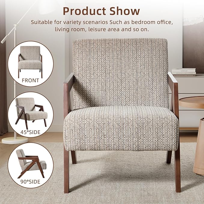 INZOY Accent Chairs Set of 2, Mid Century Modern Accent Chair with Wood Frame, Upholstered Reading Armchair with Soft Linen Fabric, Accent Chair for Living Room Bedroom Apartment, Easy Assembly, Brown