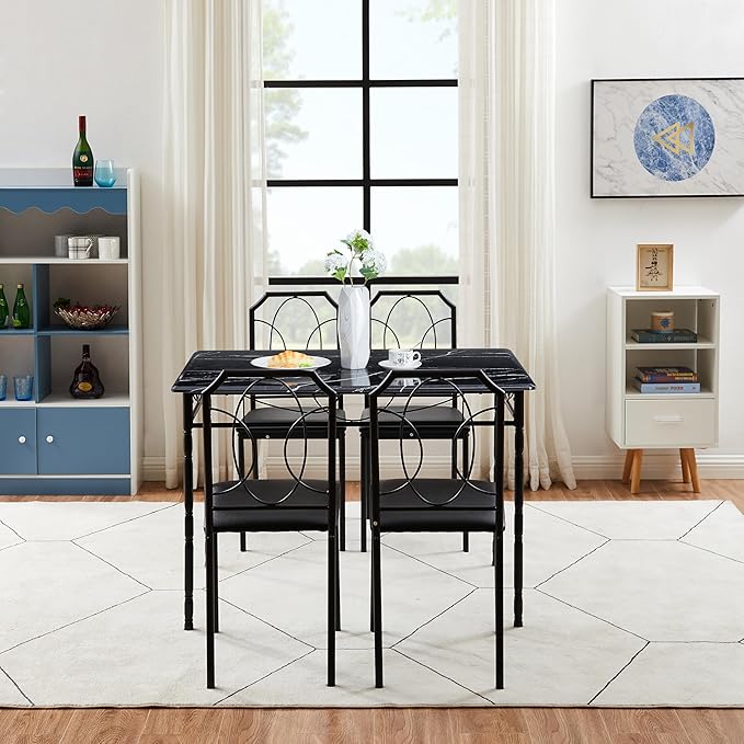 VECELO 5 Piece Dining Table Set for 4, Dinette with Chairs for Kitchen, Breakfast Nook, Small Space,Easy Assembly