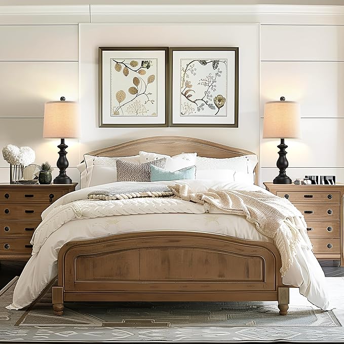 PARTPHONER Traditional Table Lamp Set of 2, Rustic Farmhouse Table Lamps for Living Room Bedroom, 22" Bedside Desk Lamps Vintage Nightstand Lamps with Linen Shades, Black