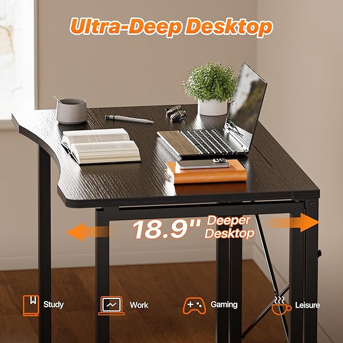 Huuger Folding Desk for Small Spaces, 31.5 Inch Foldable Computer Table, for Home Office, Study, Bedroom, Dorm, Space Saving, Small Writing Work Office Computer Desk, Easy to Fold, Black