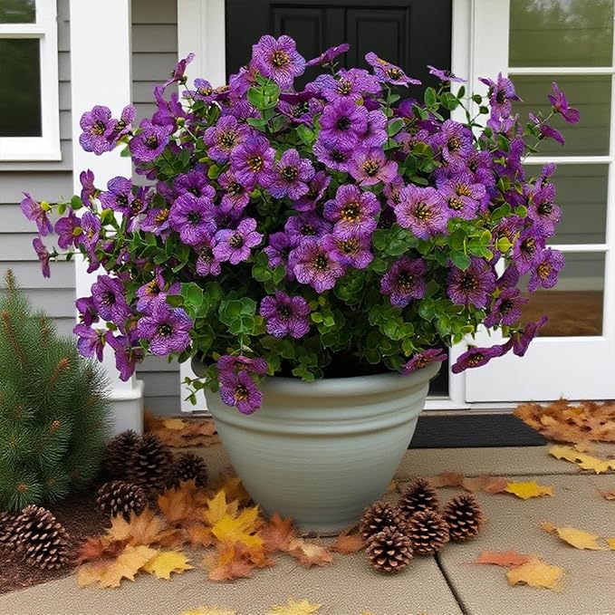 12 Bundles Artificial Flowers for Outdoor Indoor Fake Flowers UV Resistant Artificial Outdoor Flowers Fake Plants Beautiful Faux Flower for Porch Garden Home Patio Decor Home Wedding (Purple)