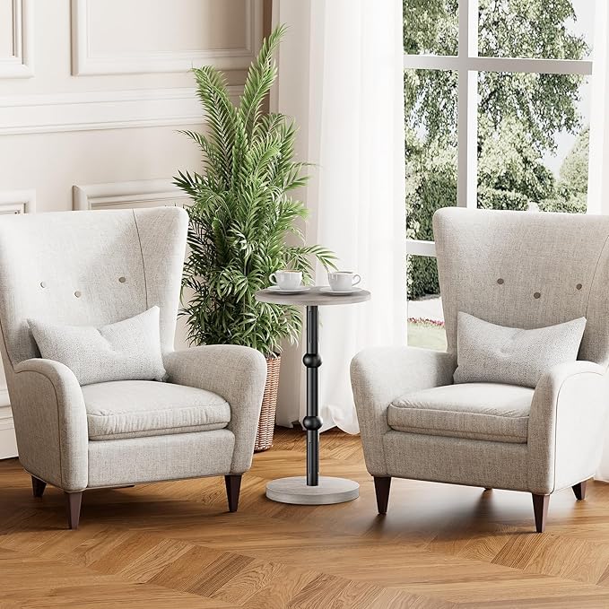 Drink Table, Small Round Side Table for Small Spaces, Modern Accent Round End Tables with Metal Leg, Thickened Wood Pedestal Coffee Tables for Living Room, Bedroom, Narrow Corners,Sofa Couch