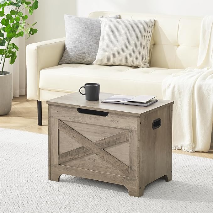 IDEALHOUSE Storage Bench, 23.6" Retro Wooden Storage Chest with 2 Safety Hinges, Loads 300 lb, Easy Assembly, Storage Ottoman Bench for Bedroom Entryway Living Room, Grey