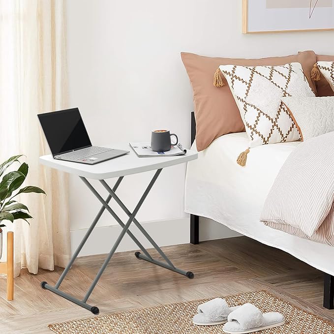 Athena Collection Folding TV Tray Couch Table 26 Inch Wide with 4 Height Adjustable, Portable Small Folding Table Dinner Tray Laptop Table for Living Room Small Space for Eating on Bed Sofa Couch