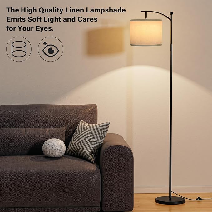 60" Floor Lamps with 3 Color Temperatures, Adjustable Grey Shade with Black Pole, Tall Lamps for Living Room, Bedroom, Office, Classroom, Dorm Room - 9W Bulb Included