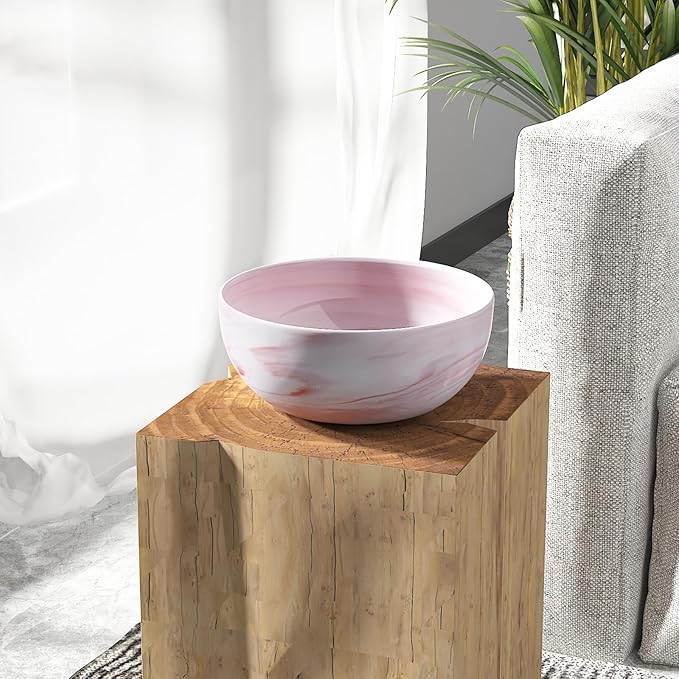 Large Decorative Fruit Bowl, Marble-patterned Ceramic Bowl for Coffee Table Entryway Kitchen Modern Home Decor Centerpiece 9.5 Inches, Pink