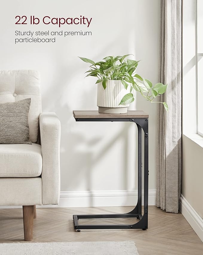 VASAGLE C-Shaped End Table Set of 2, Small Side Table for Couch, Sofa Table with Metal Frame for Living Room, Bedroom, Bedside, Greige and Black