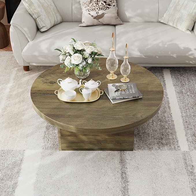 Farmhouse Coffee Table, 35.5" Modern Center Tables Wood Cocktail Table, Scratch-Resistant Accent Table with Sturdy Frame for Living Room, Home Office & Lounge