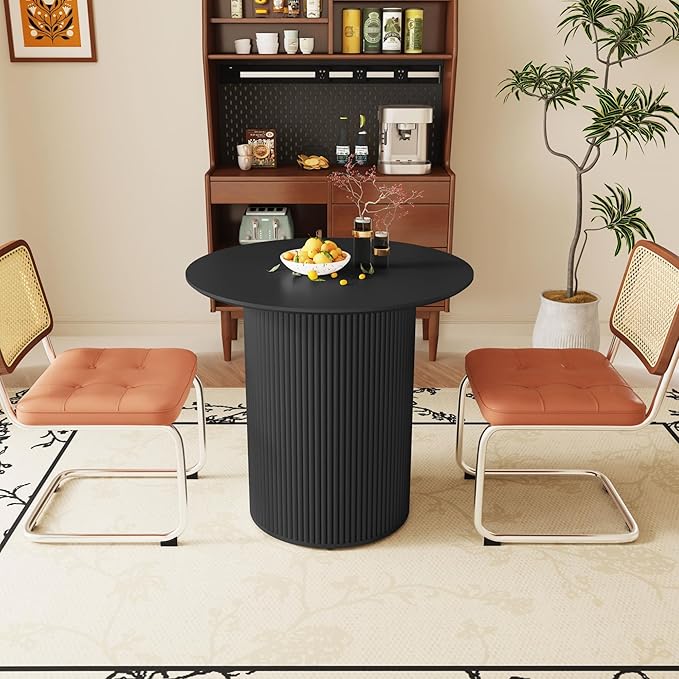 AVZEAR 31.5" Round Dining Table for 2 People, Small Kitchen Dinner Table with Fluted Wood Base, Farmhouse Circle Dining Tables for Home, Kitchen, Dining Room, Living Room (Black)