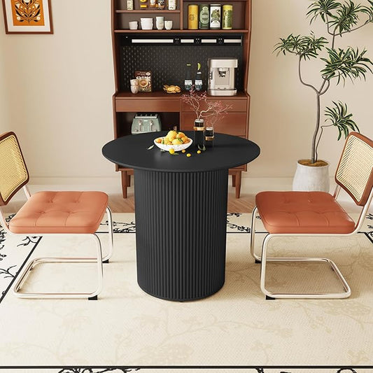 AVZEAR 31.5" Round Dining Table for 2 People, Small Kitchen Dinner Table with Fluted Wood Base, Farmhouse Circle Dining Tables for Home, Kitchen, Dining Room, Living Room (Black)