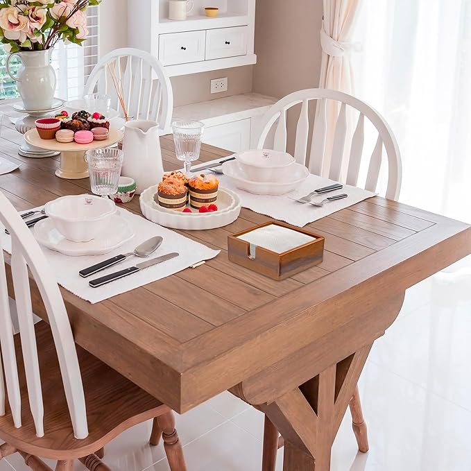 Acacia Cocktail Paper Napkin Holder Square 5.4x5.4 inches, Wood Flat Napkin Tray, Cocktail Napkin Caddy For Kitchen Décor, Restaurant Countertop Bar Accessories