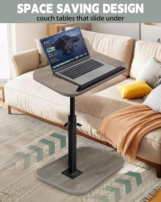 Aoligrace Adjustable Height Side Table, 360° Swivel C Table Flip Top, Small End Tables for Small Spaces Living Room(Grey)